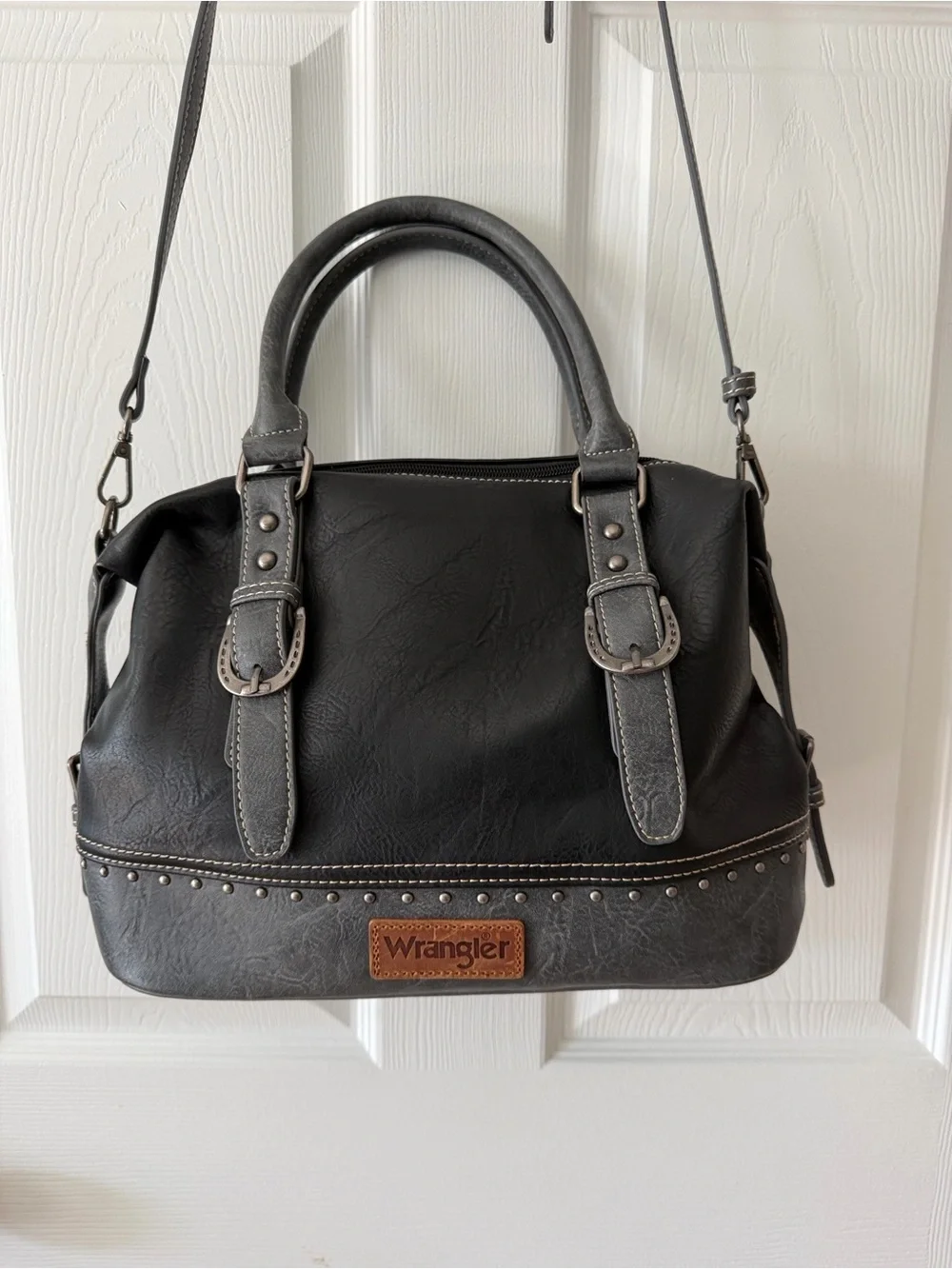 Wrangler Black and Gray Two-Tone Satchel with Stud Trim